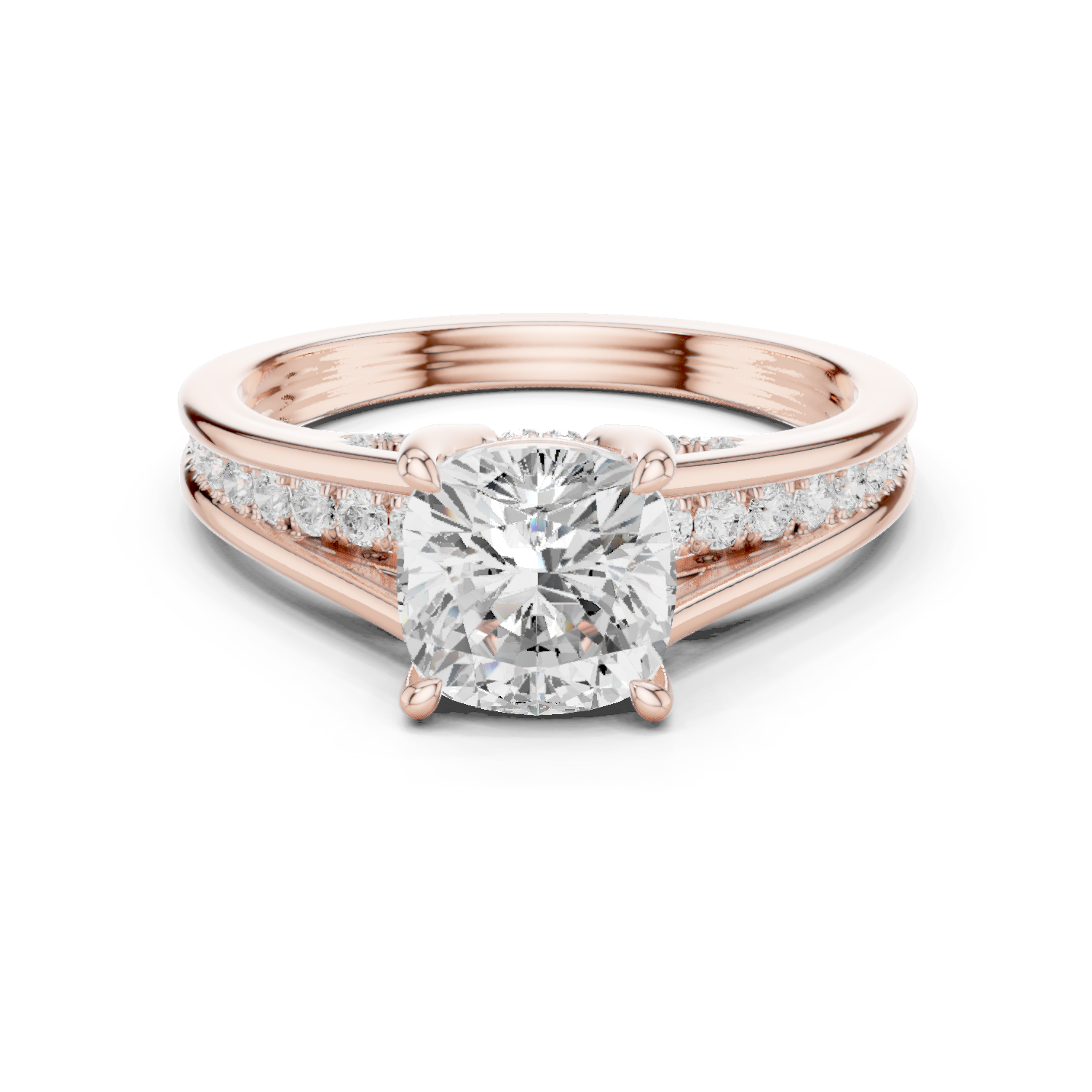 Gold Ring, Cushion center stone, Rose Gold