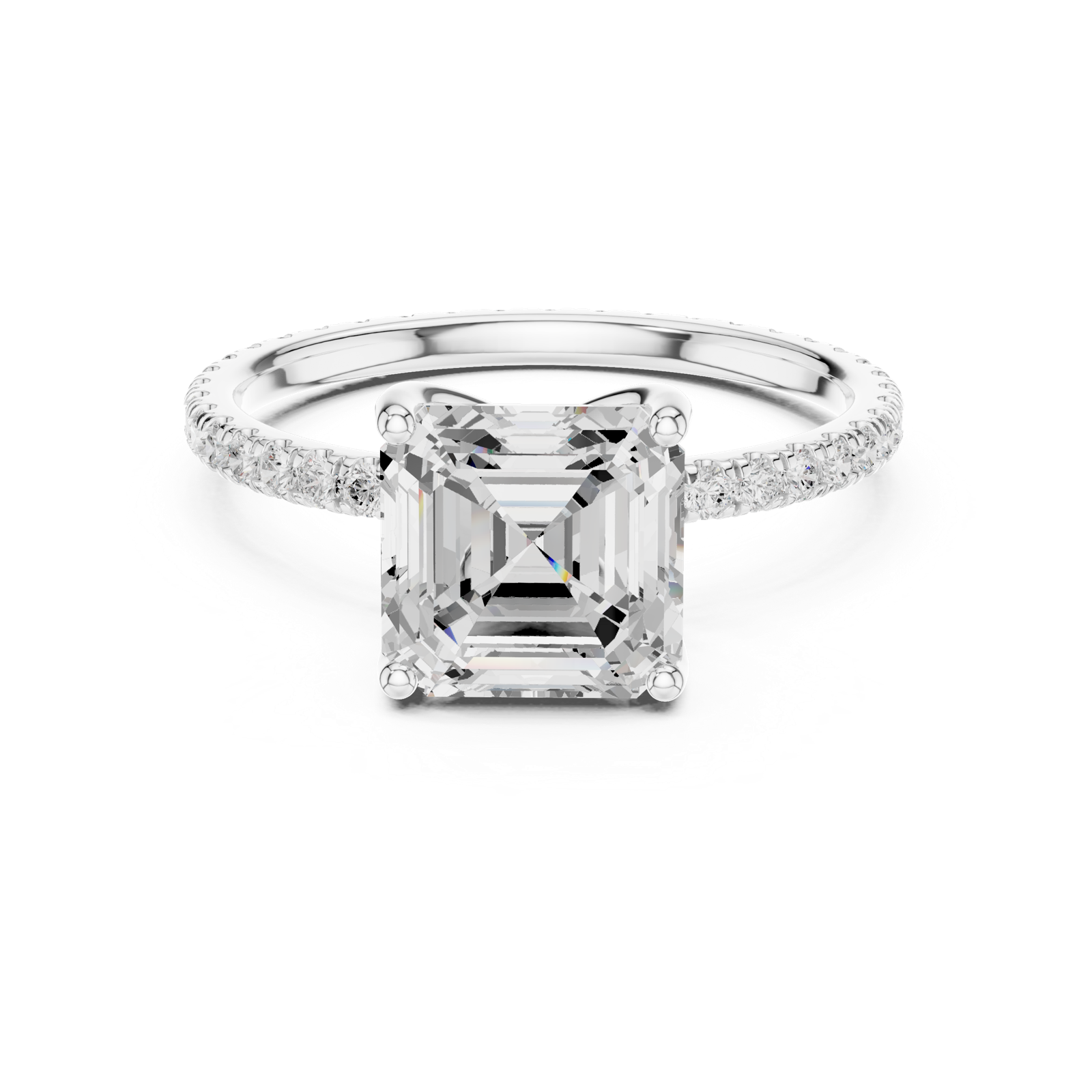 Gold Jewelry, Asscher center stone, White Gold, view 4