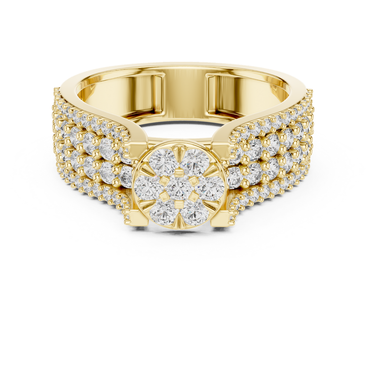 14K Solid Gold Lab Diamond Halo Ring, Yellow Gold