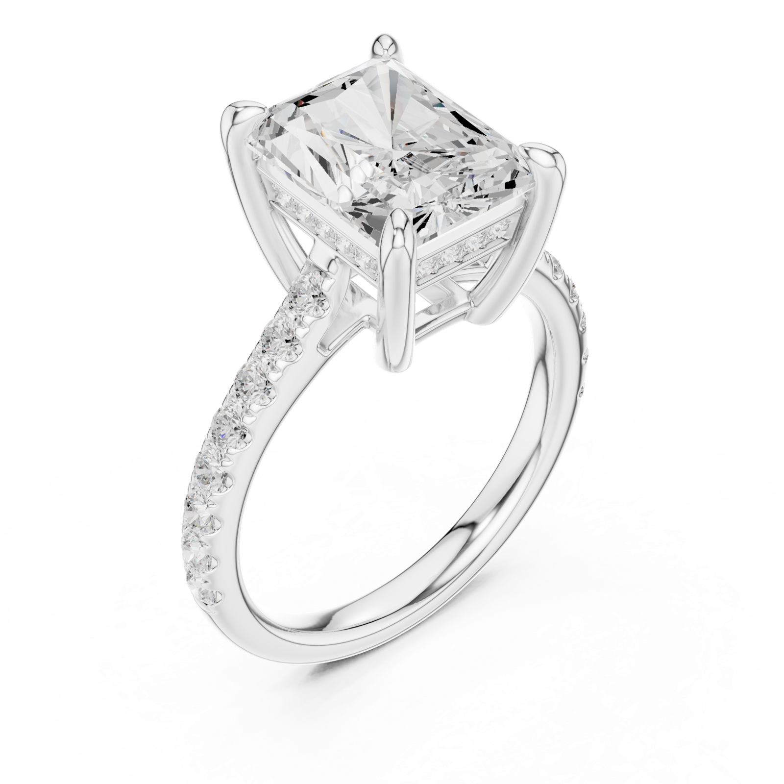 Gold Ring DDLR-250, Radiant center stone, White Gold, view 2