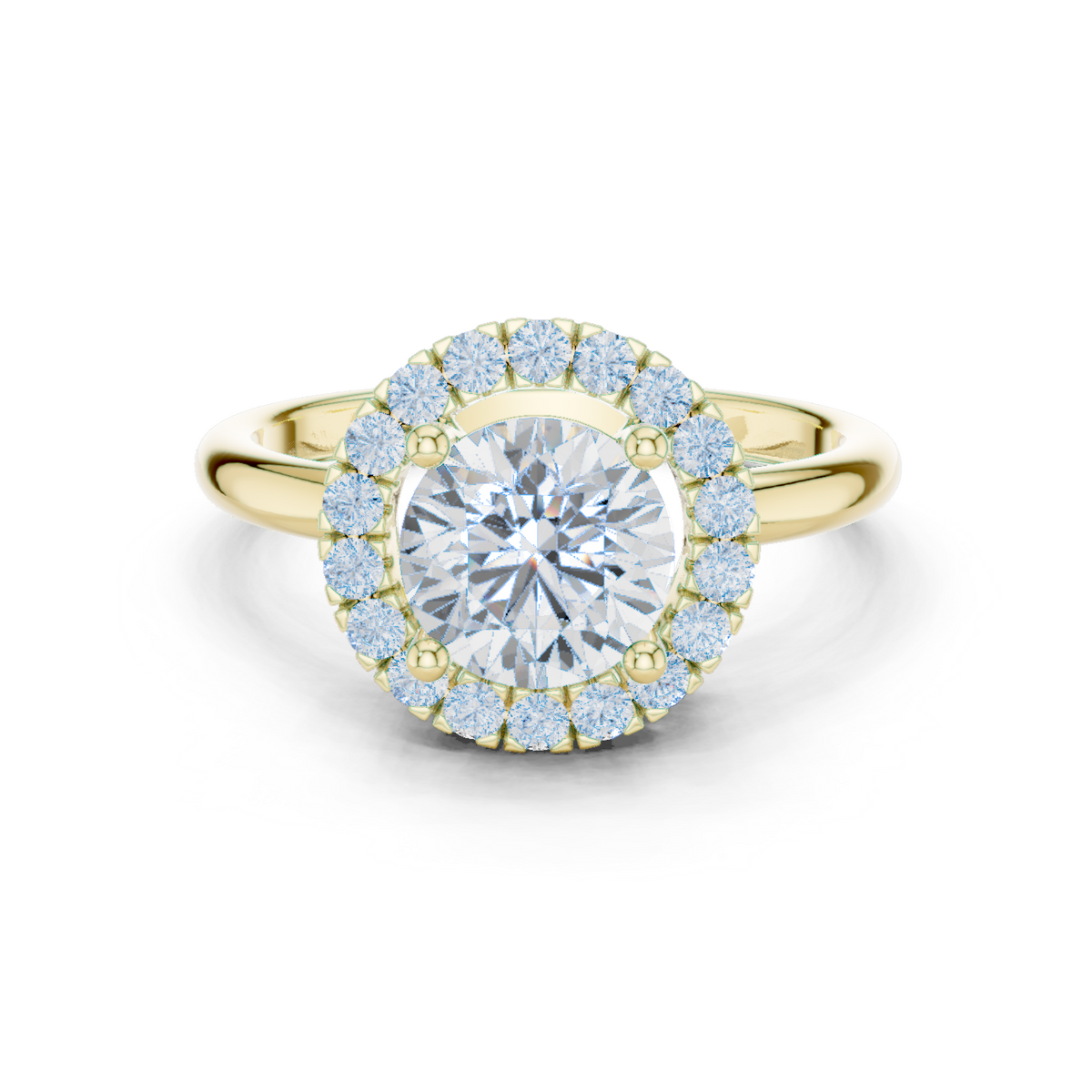 14K Solid Gold Lab Diamond Halo Ring, Yellow Gold