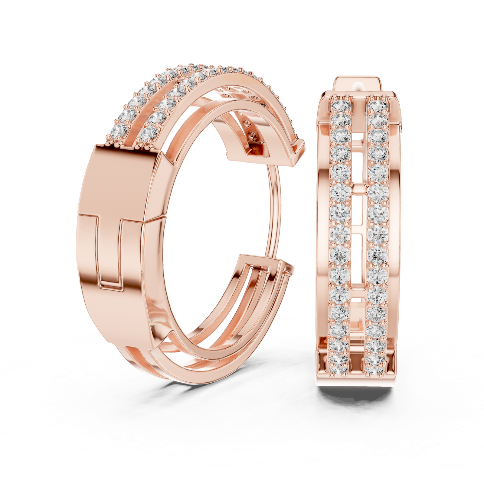 14K Solid Gold Lab Diamond Huggie Earrings, Rose Gold, view 1