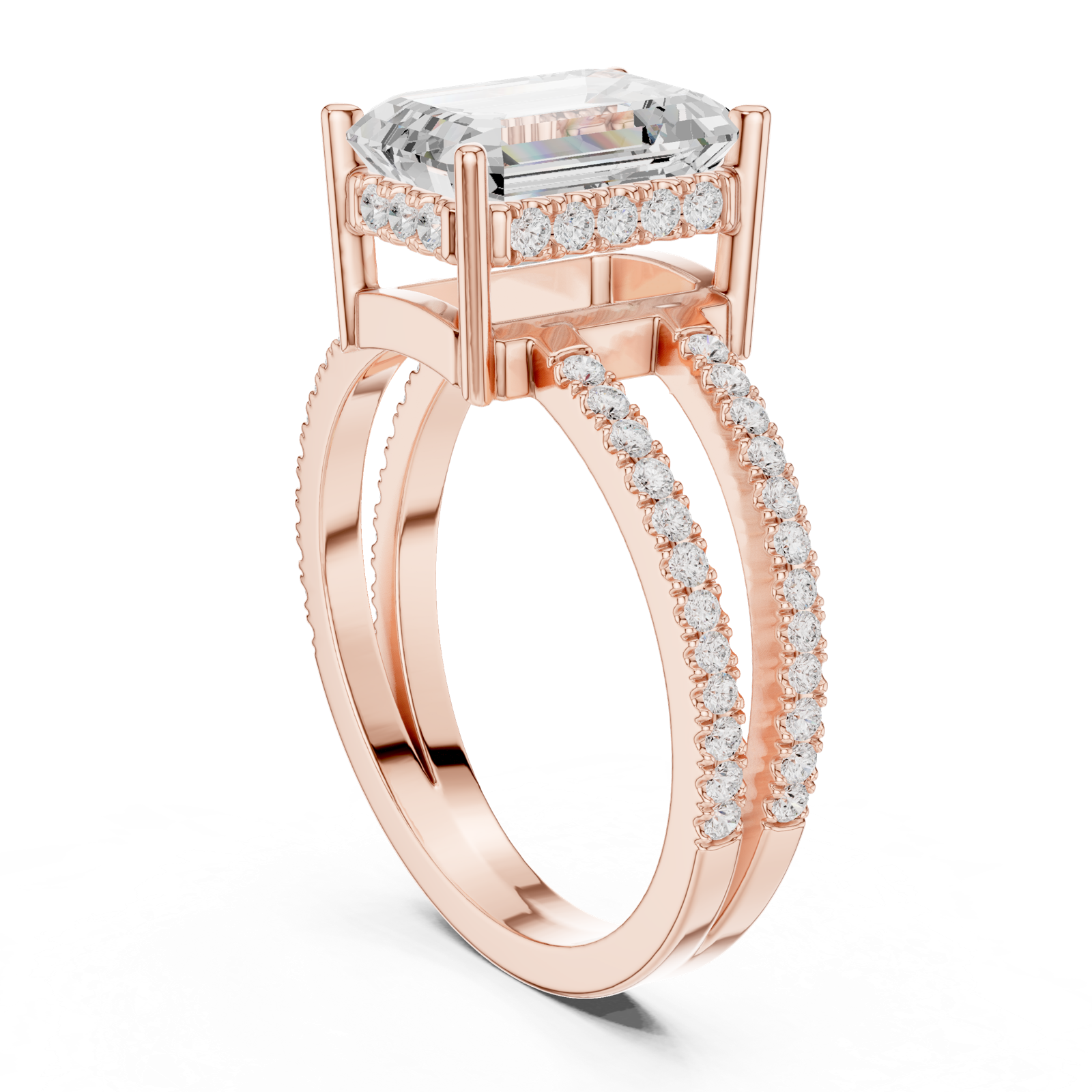 Gold Jewelry, Emerald center stone, Rose Gold, view 1