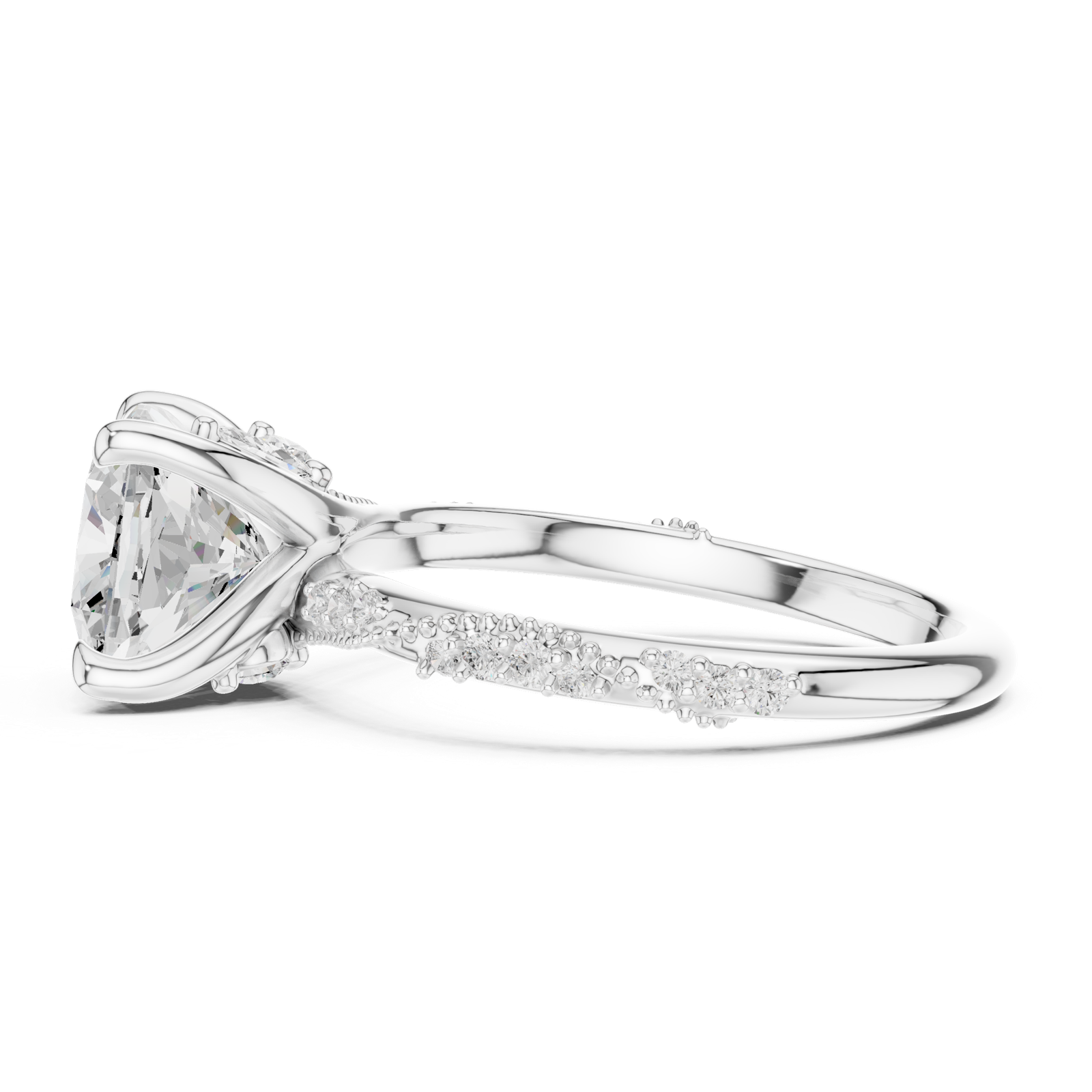 Gold Ring DDLR-167, Cushion center stone, White Gold, view 3