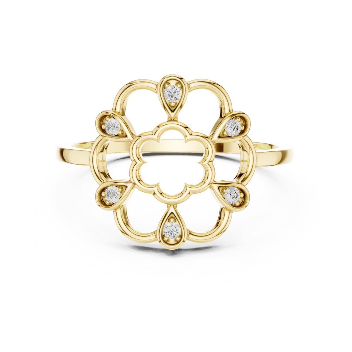 14K Solid Gold Lab Diamond Flower Cluster Ring, Yellow Gold