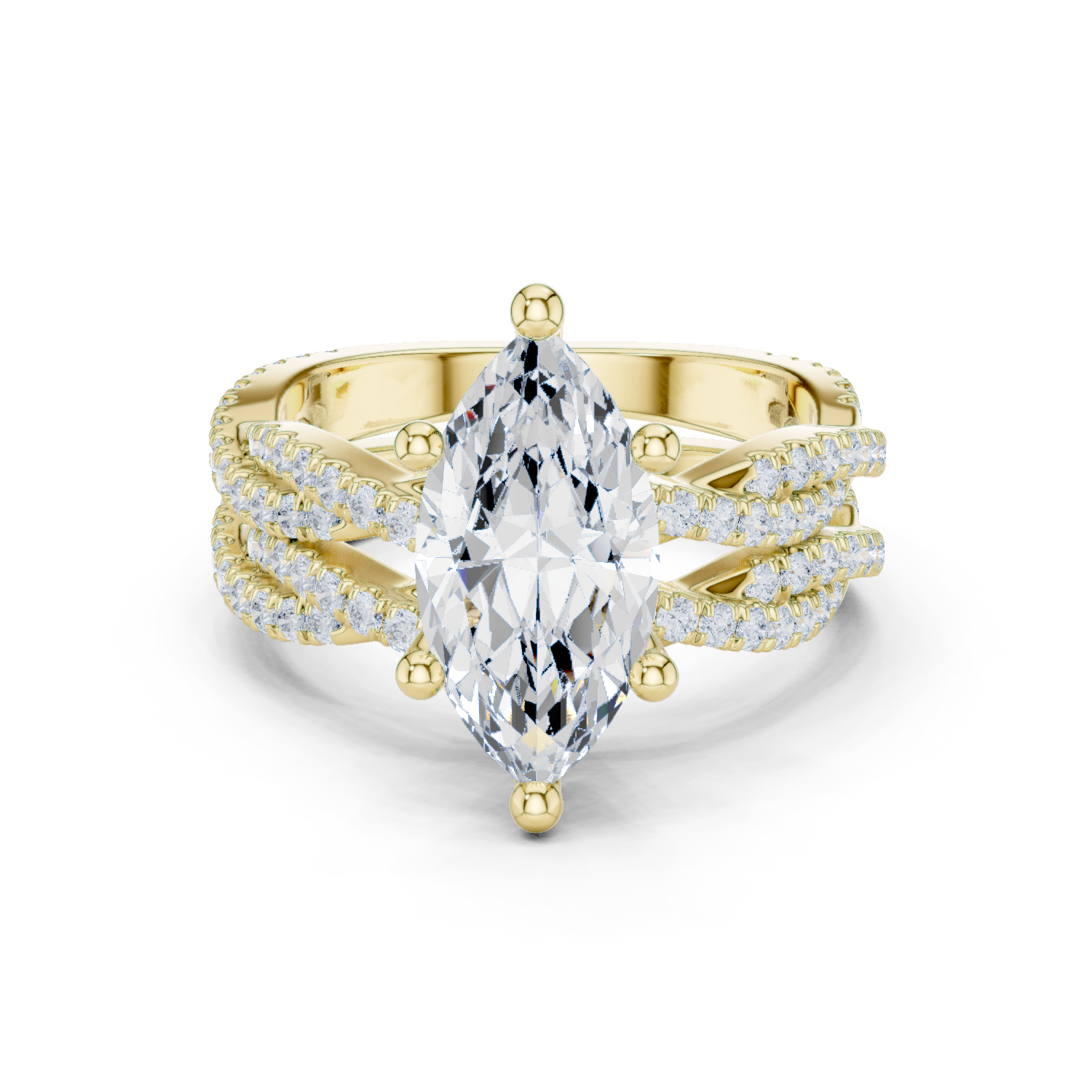 Gold Ring DDLR-300, Marquise center stone, Yellow Gold