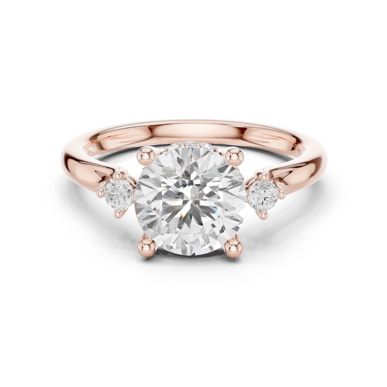 Gold Ring DDLR-164, Round center stone, Rose Gold