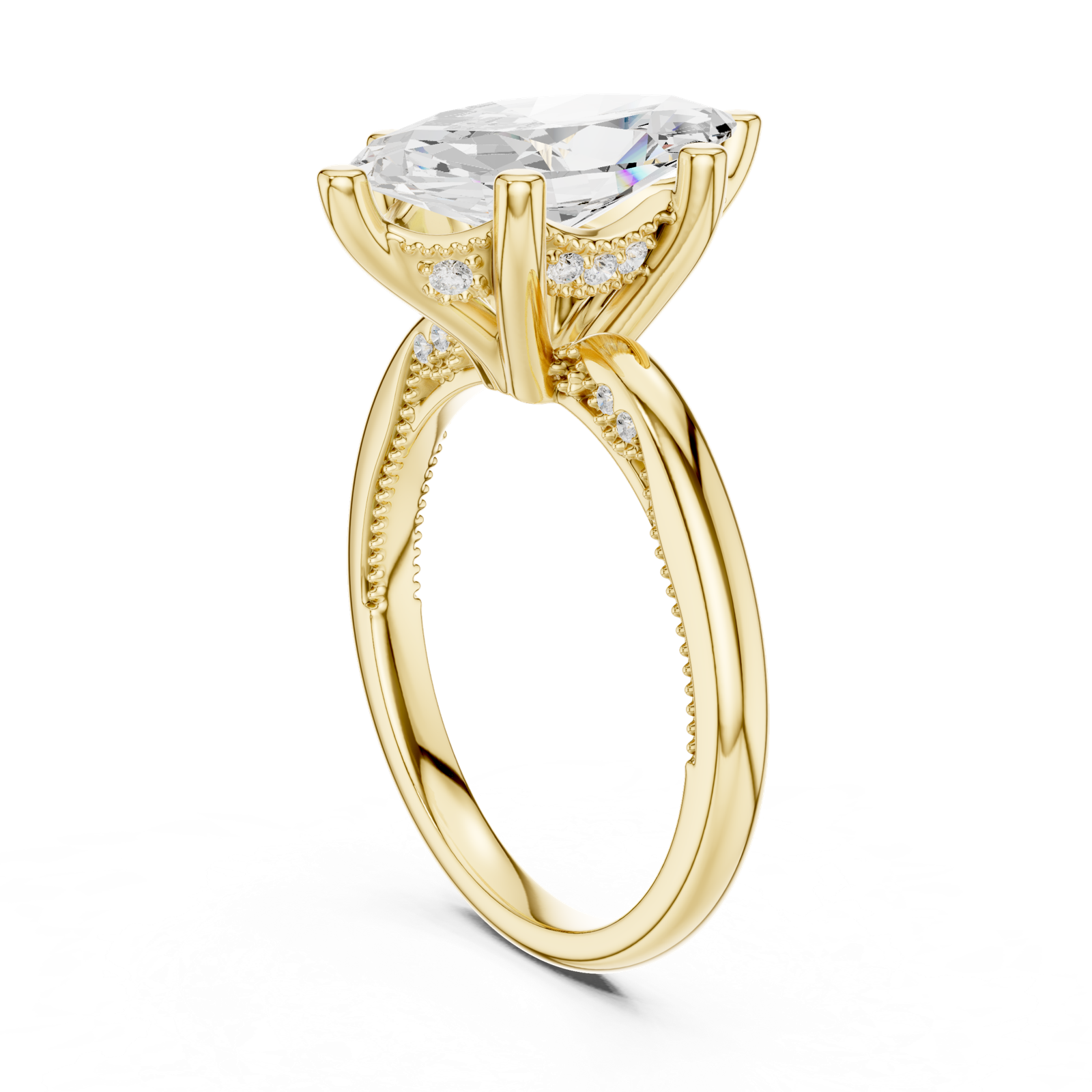 Gold Ring DDLR-175, Marquise center stone, Yellow Gold, view 1