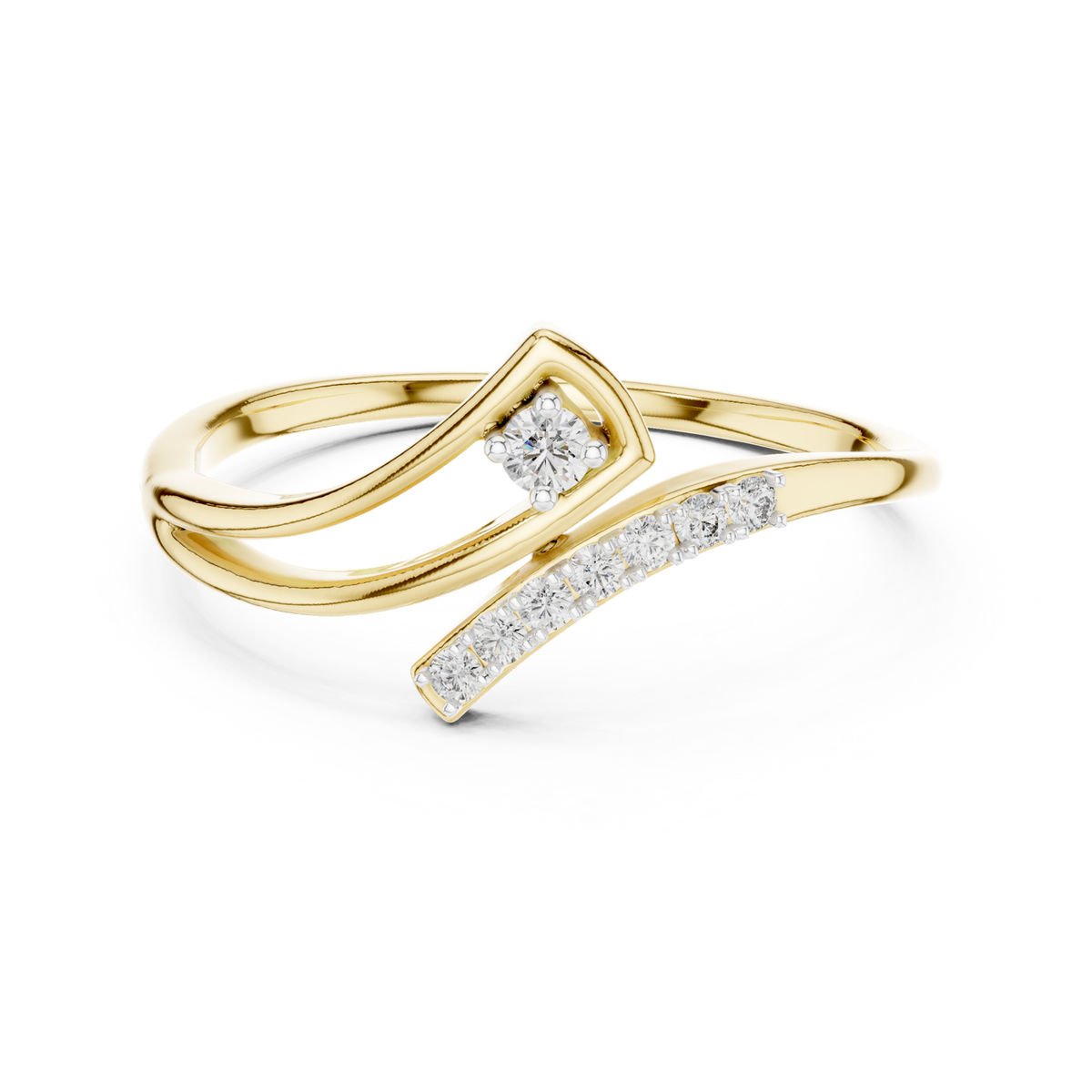 14K Solid Gold Lab Diamond Crossover Ring, Yellow Gold
