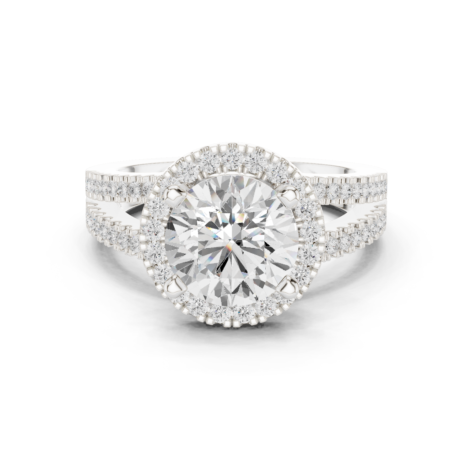 Gold Ring DDLR-350, Round center stone, White Gold