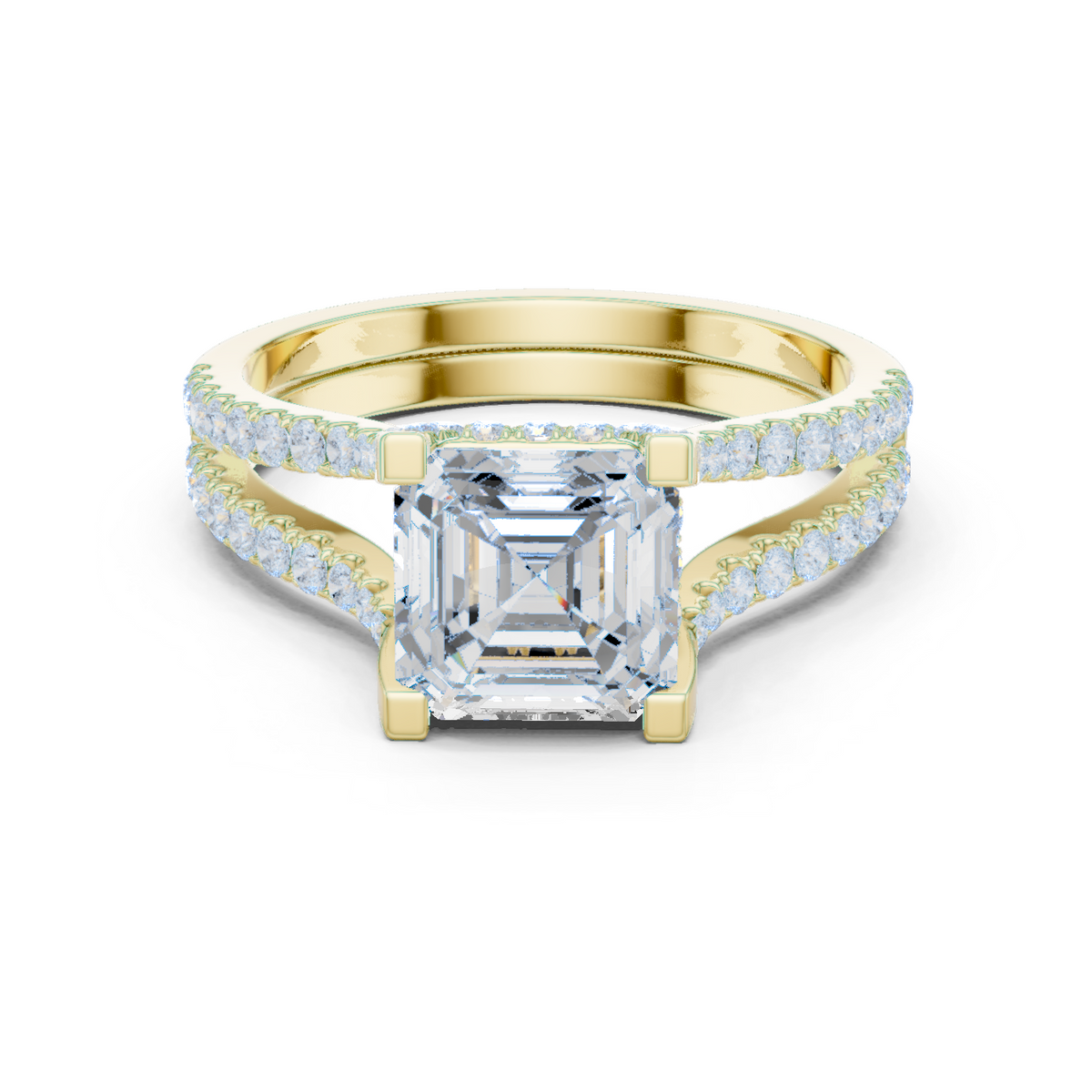 Gold Ring, Asscher center stone, Yellow Gold