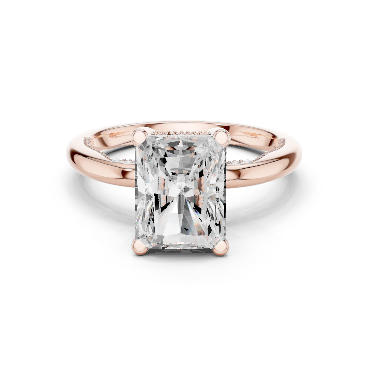 Gold Ring DDLR-175, Radiant center stone, Rose Gold