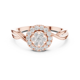 14K Solid Gold Lab Diamond Halo Ring, Rose Gold