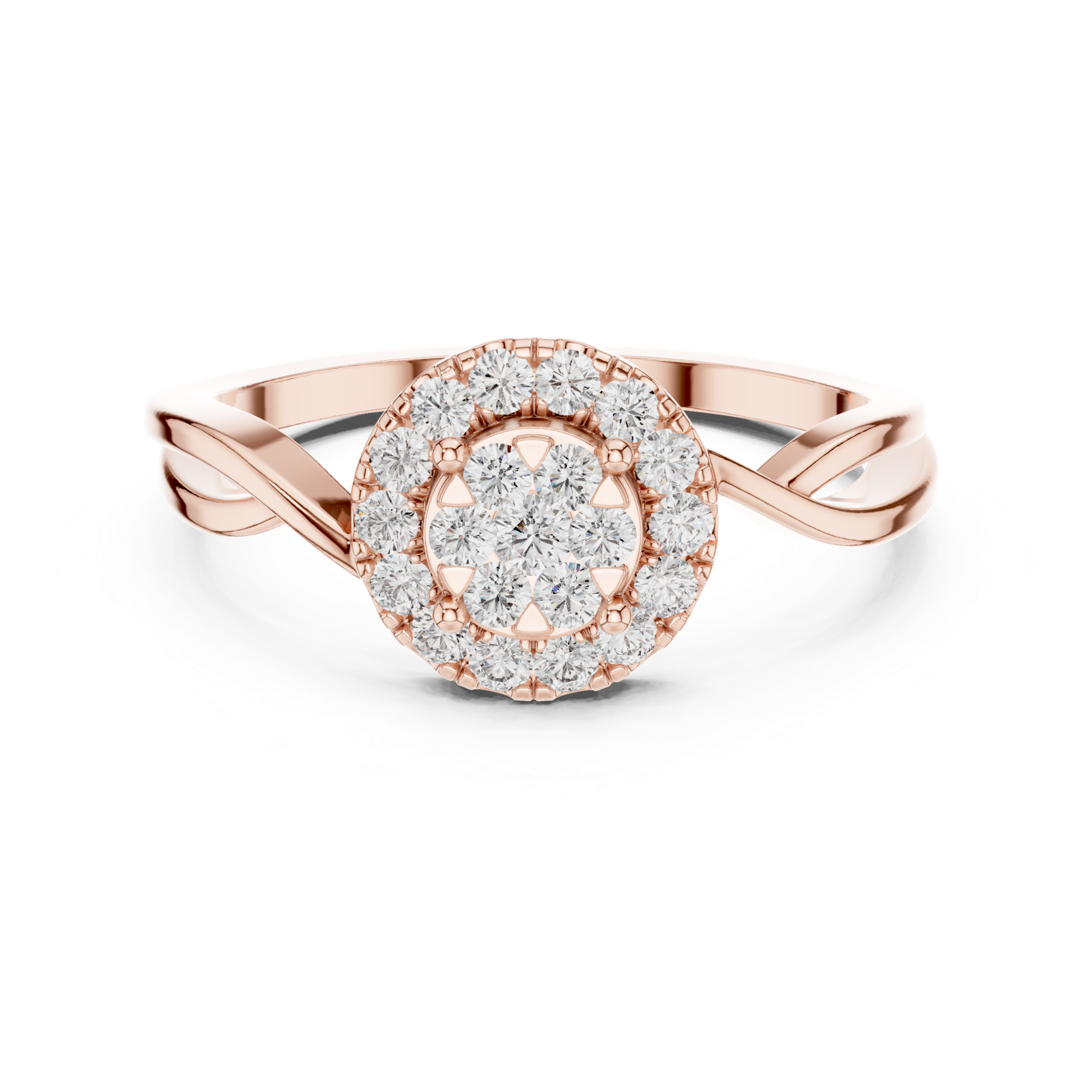 14K Solid Gold Lab Diamond Halo Ring, Rose Gold