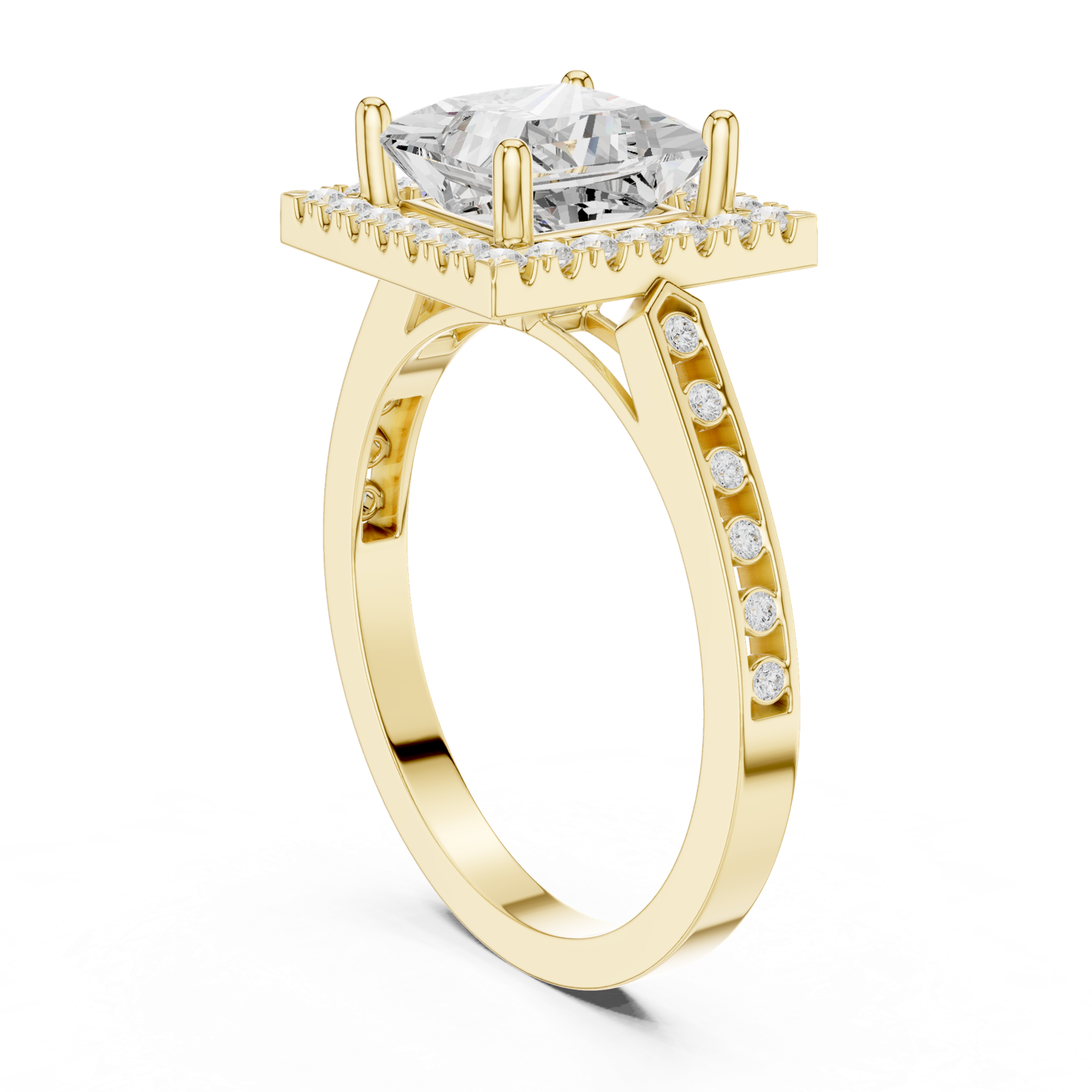 Gold Ring DDLR-349, Princess center stone, Yellow Gold, view 1