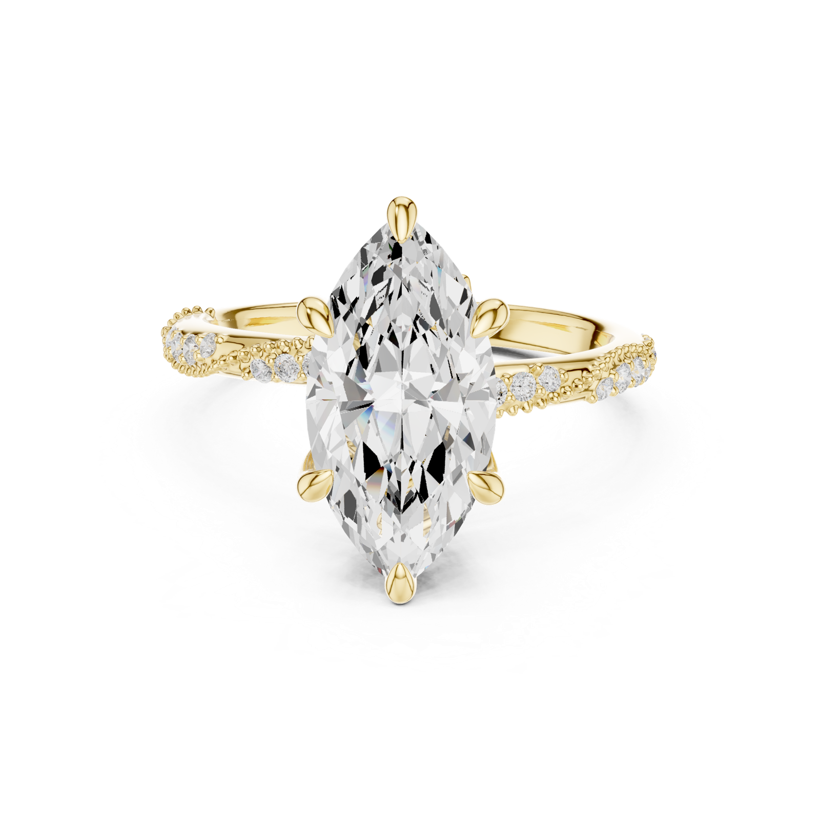 Gold Ring DDLR-167, Marquise center stone, Yellow Gold, view 4