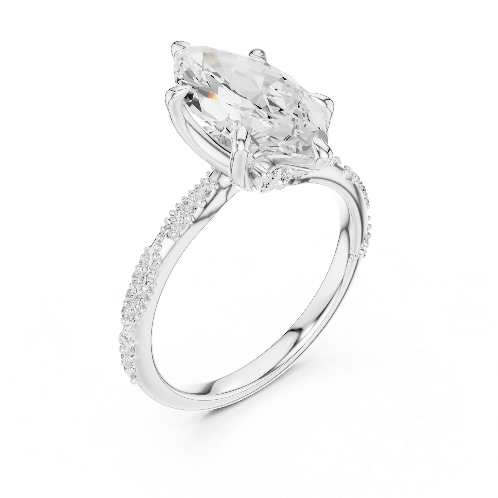 Gold Ring DDLR-167, Marquise center stone, White Gold, view 2