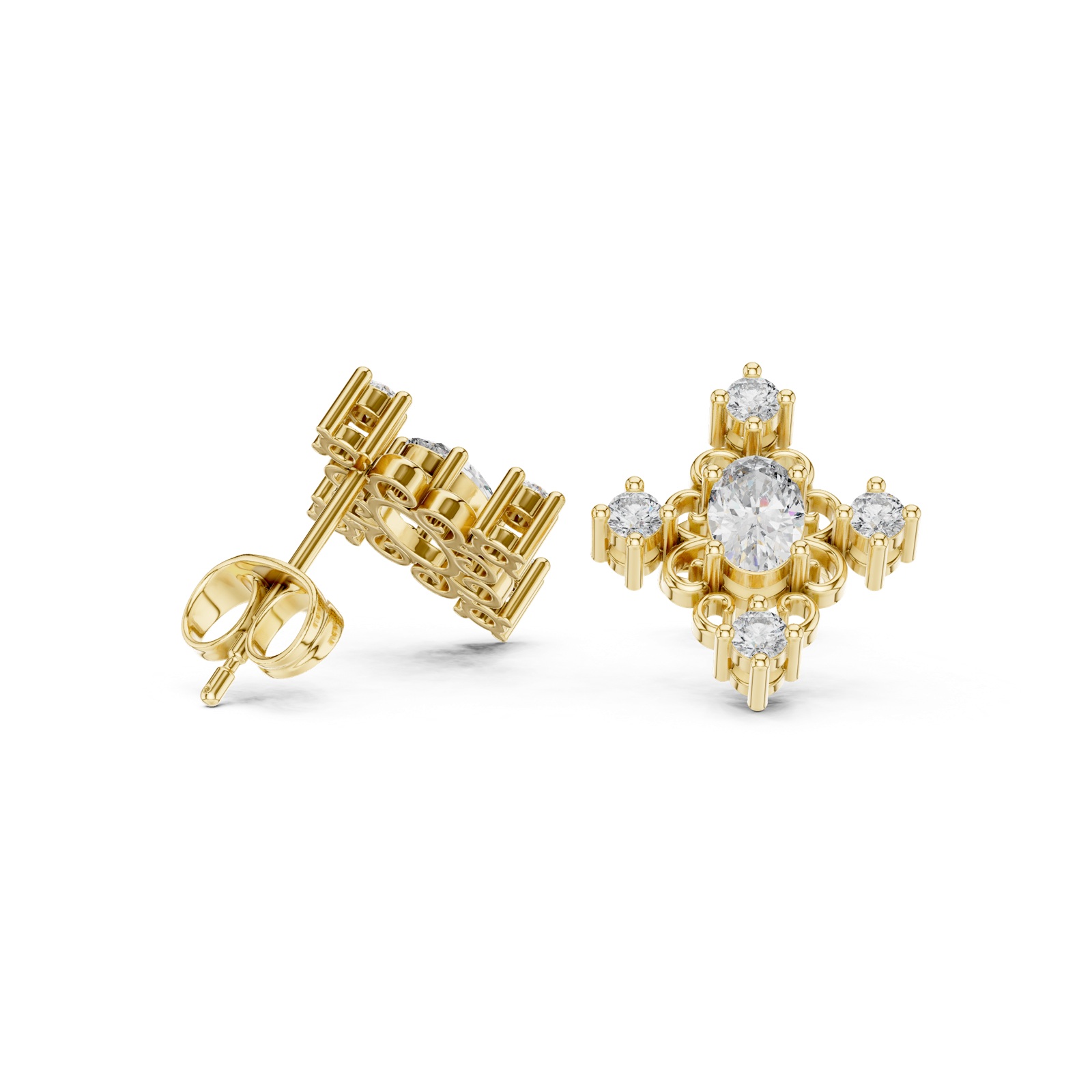 Gold Earrings AGDER-350, Yellow Gold, view 1