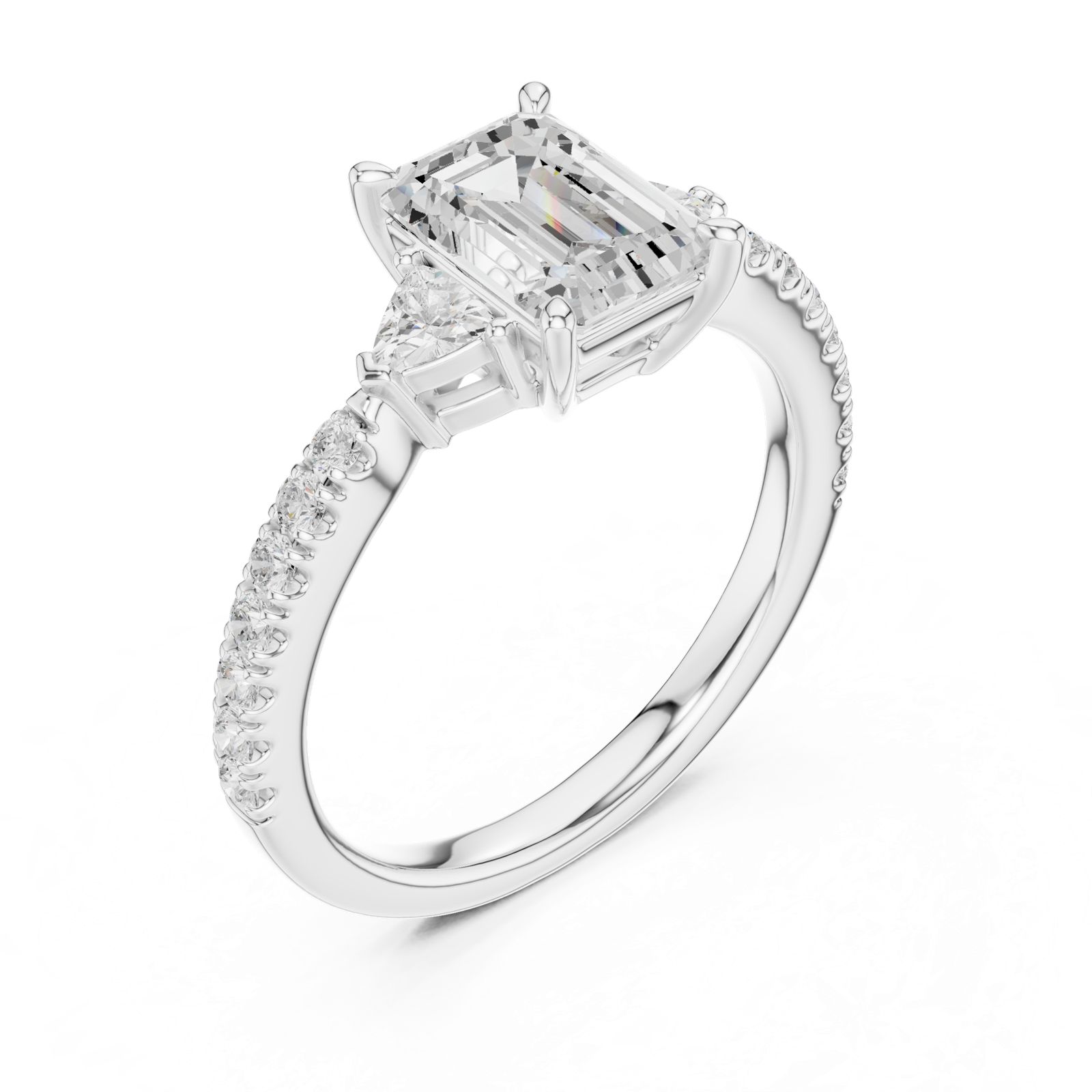 Gold Ring, Emerald center stone, White Gold, view 2
