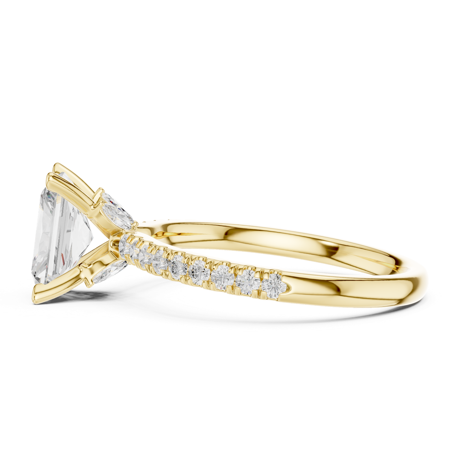 Gold Ring DDLR-256, Radiant center stone, Yellow Gold, view 3