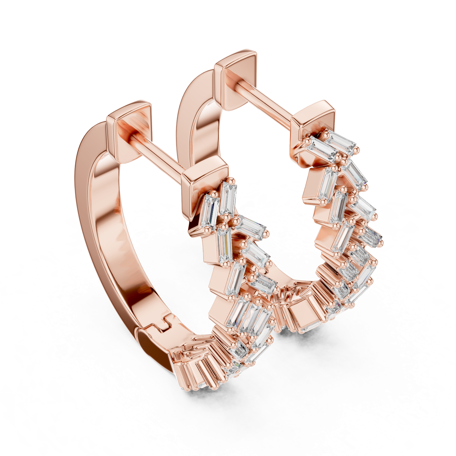 14K Solid Gold Lab Diamond Huggie Earrings, Rose Gold, view 2