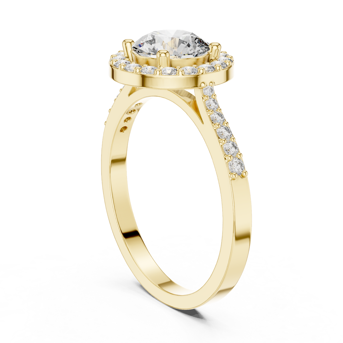 14K Solid Gold Lab Diamond Halo Ring, Yellow Gold, view 1