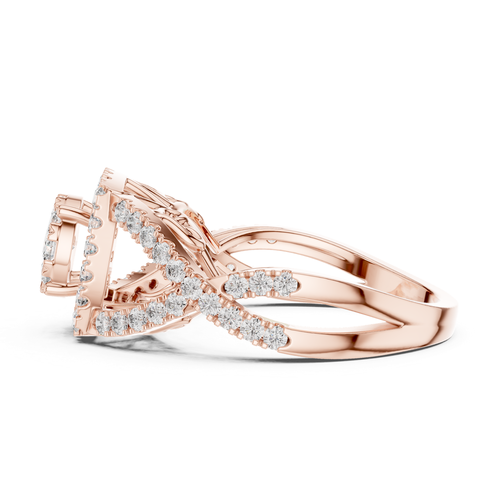 14K Solid Gold Lab Diamond Halo Ring, Rose Gold, view 3