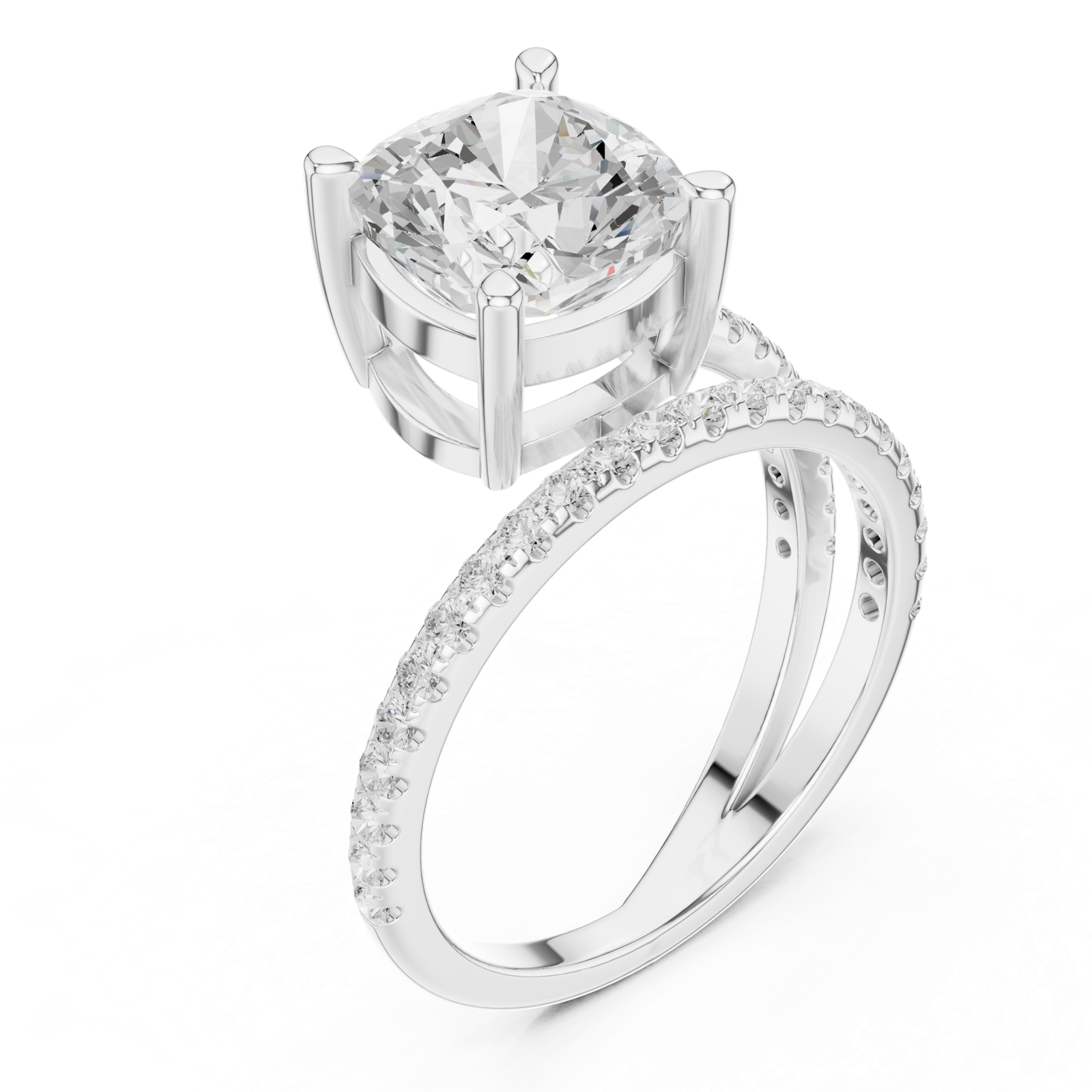 Gold Jewelry, Cushion center stone, White Gold, view 2