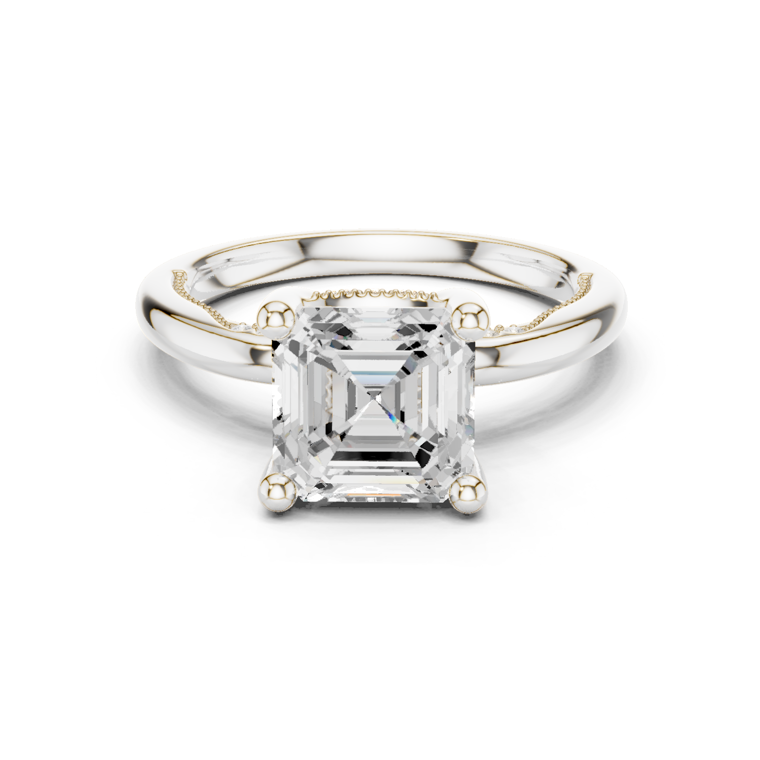 Gold Ring, Asscher center stone, White Gold
