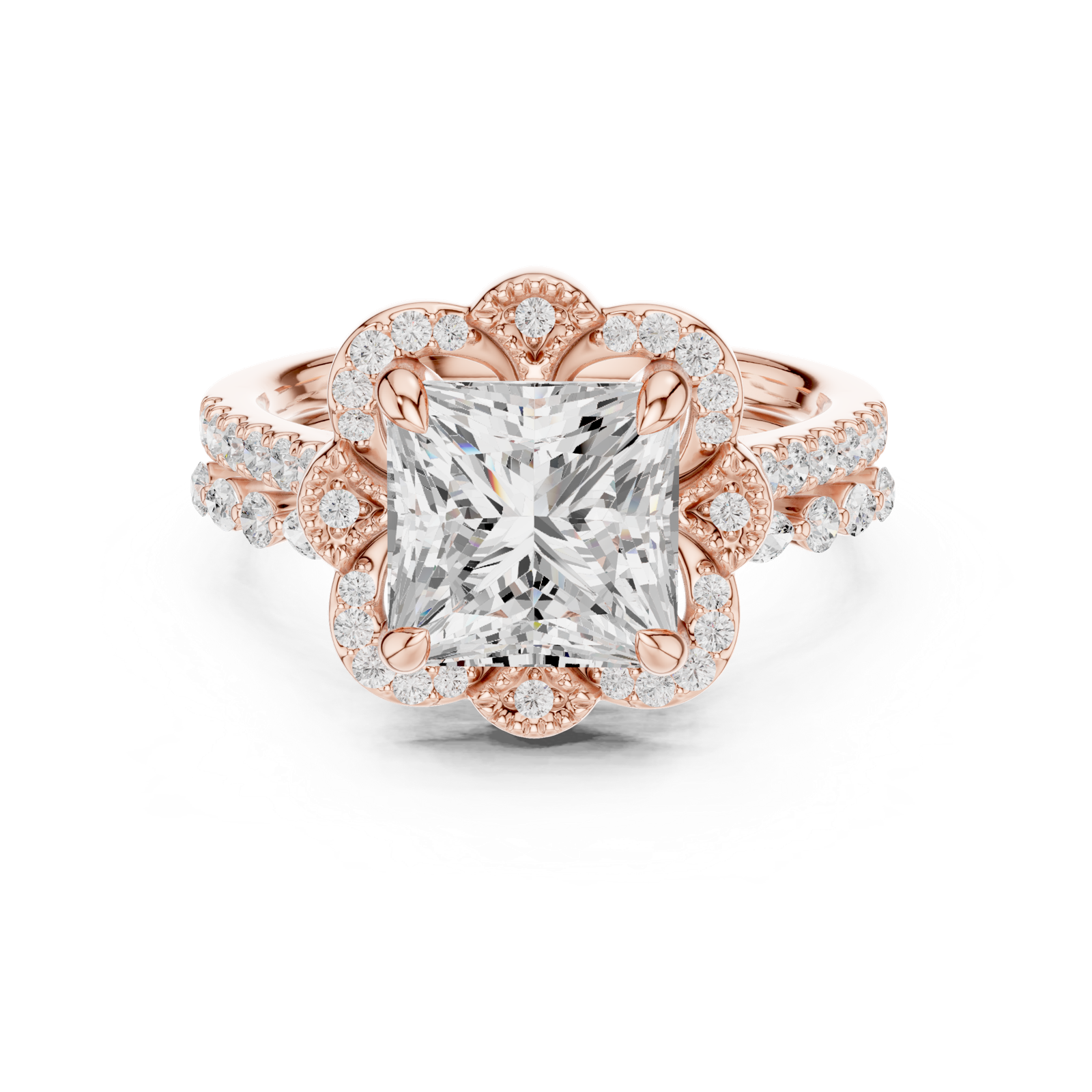 Gold Ring DDLR-442, Princess center stone, Rose Gold, view 4