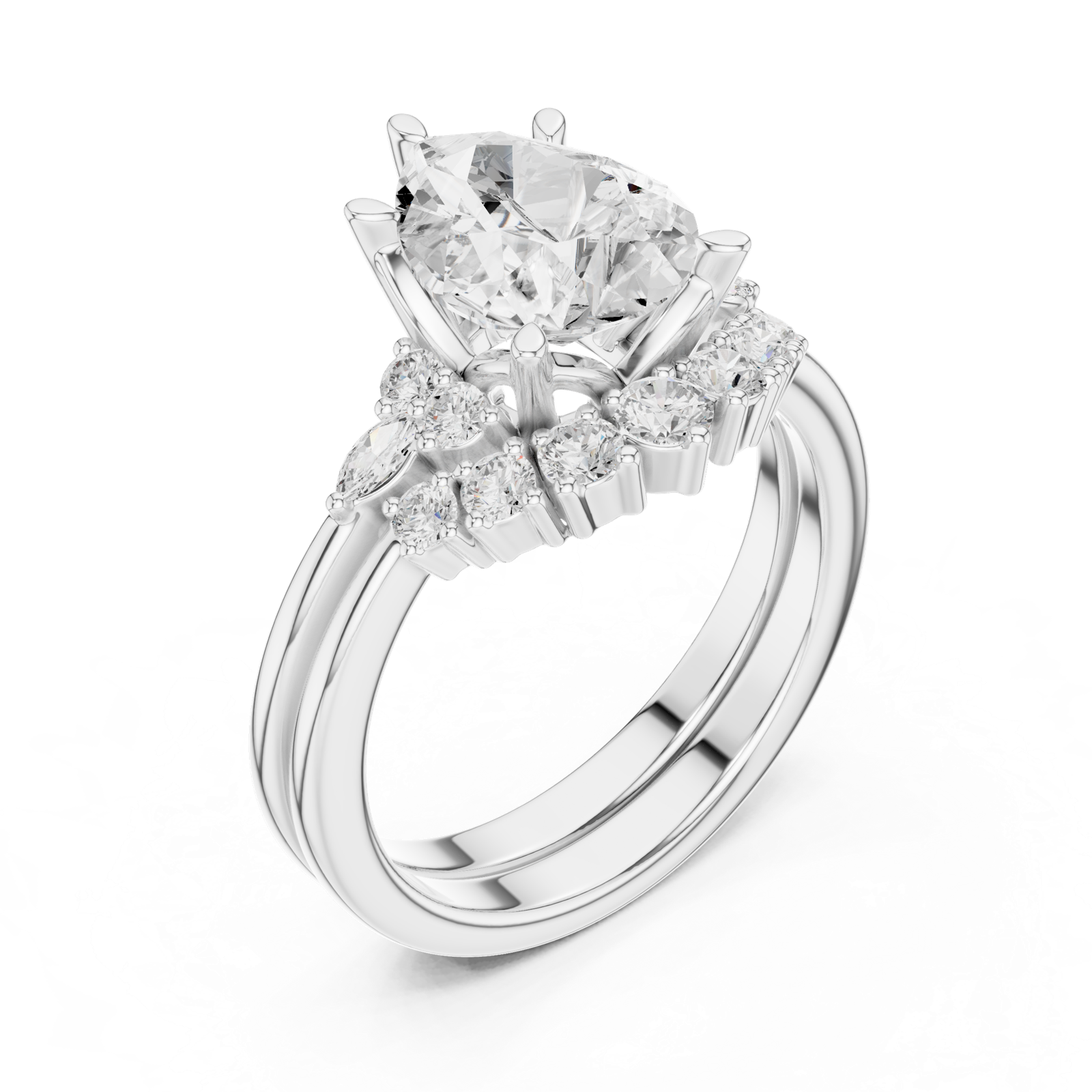 Gold Ring DDLR-440, Pear center stone, White Gold, view 2