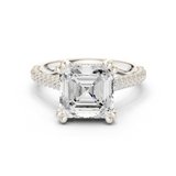 Gold Ring DDLR-260, Asscher center stone, White Gold