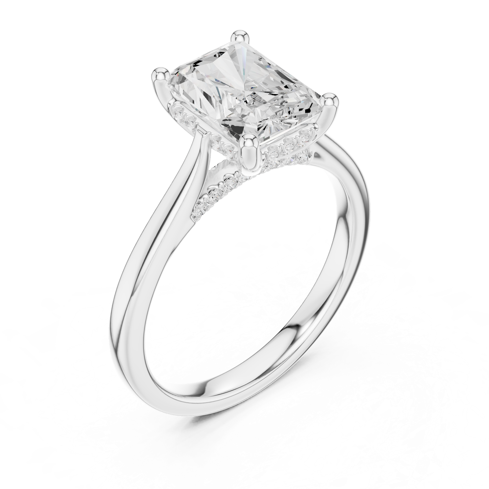 Gold Ring DDLR-163, Radiant center stone, White Gold, view 2