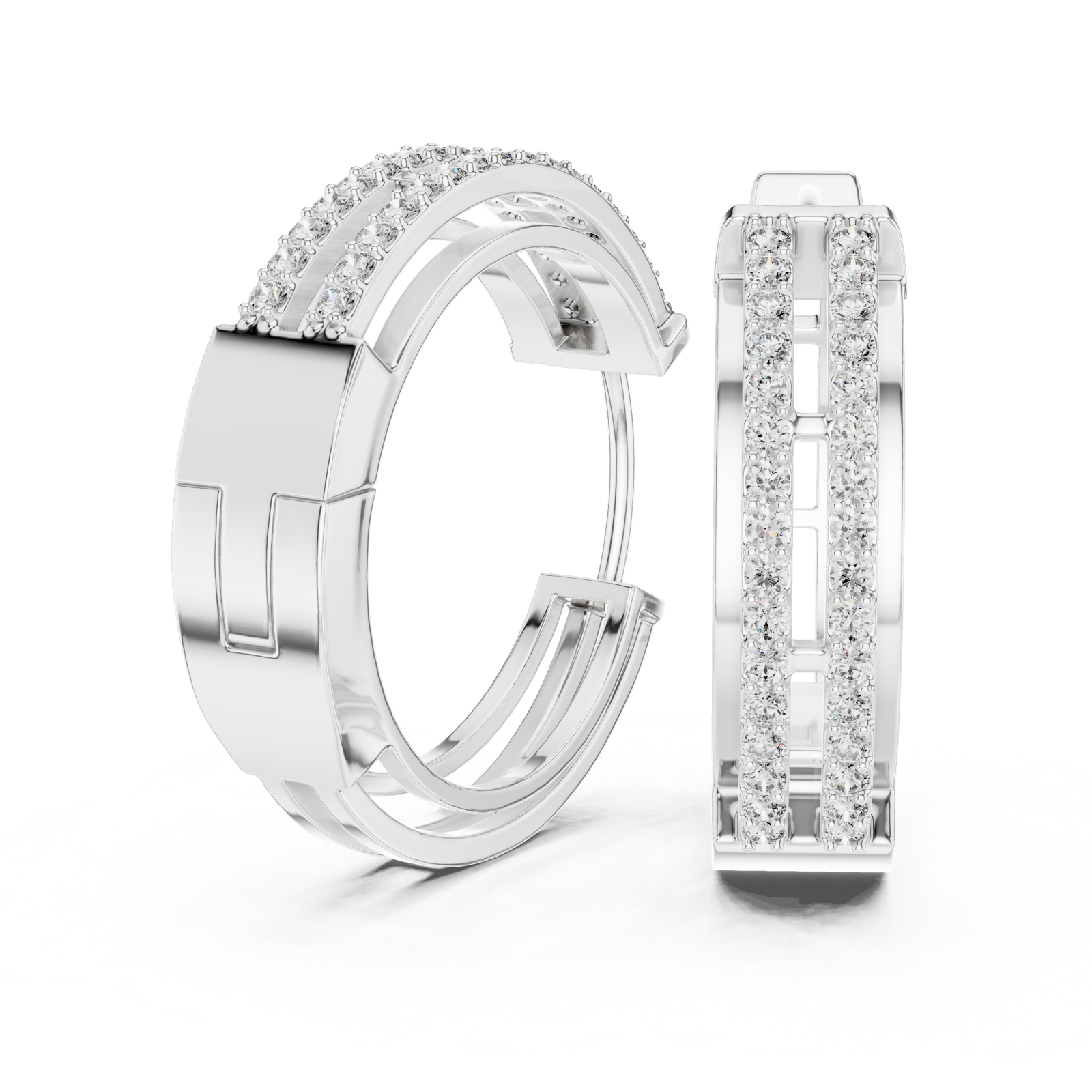 14K Solid Gold Lab Diamond Huggie Earrings, White Gold, view 1
