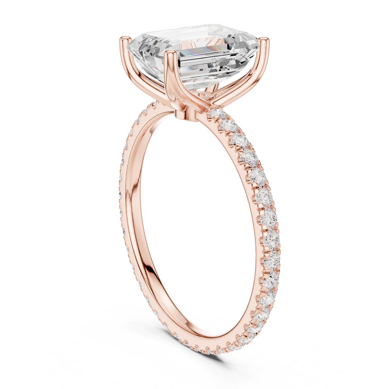 Gold Jewelry, Emerald center stone, Rose Gold, view 1