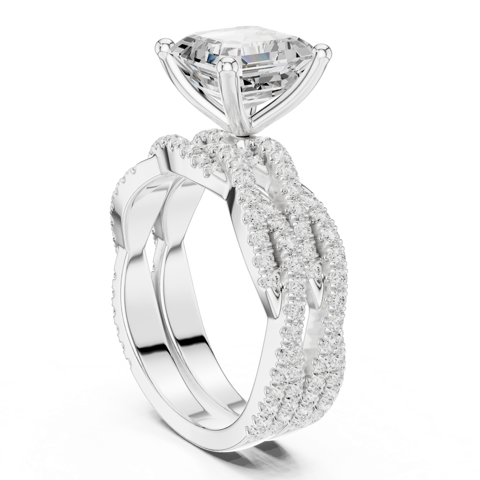 Gold Ring, Asscher center stone, White Gold, view 1