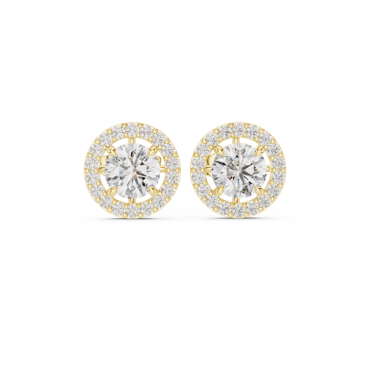 14K Solid Gold Lab Diamond Halo Earrings, Yellow Gold
