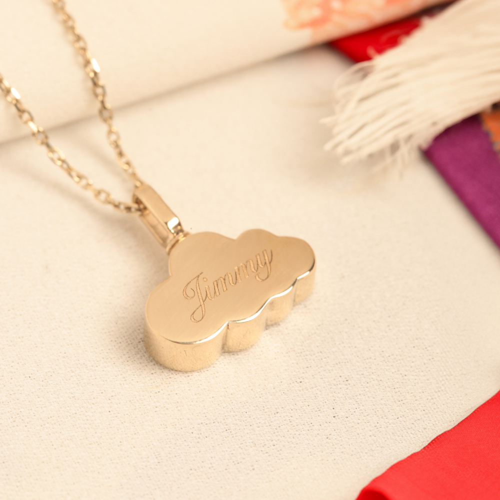 Personalized Cloud Necklace - 14K or 18K Gold Necklace with Urn Ash Holder Pendant