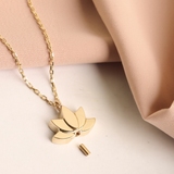 Purnebu Lotus Pendant - 14K or 18K Solid Gold Necklace with Lotus Ash Holder Pendant