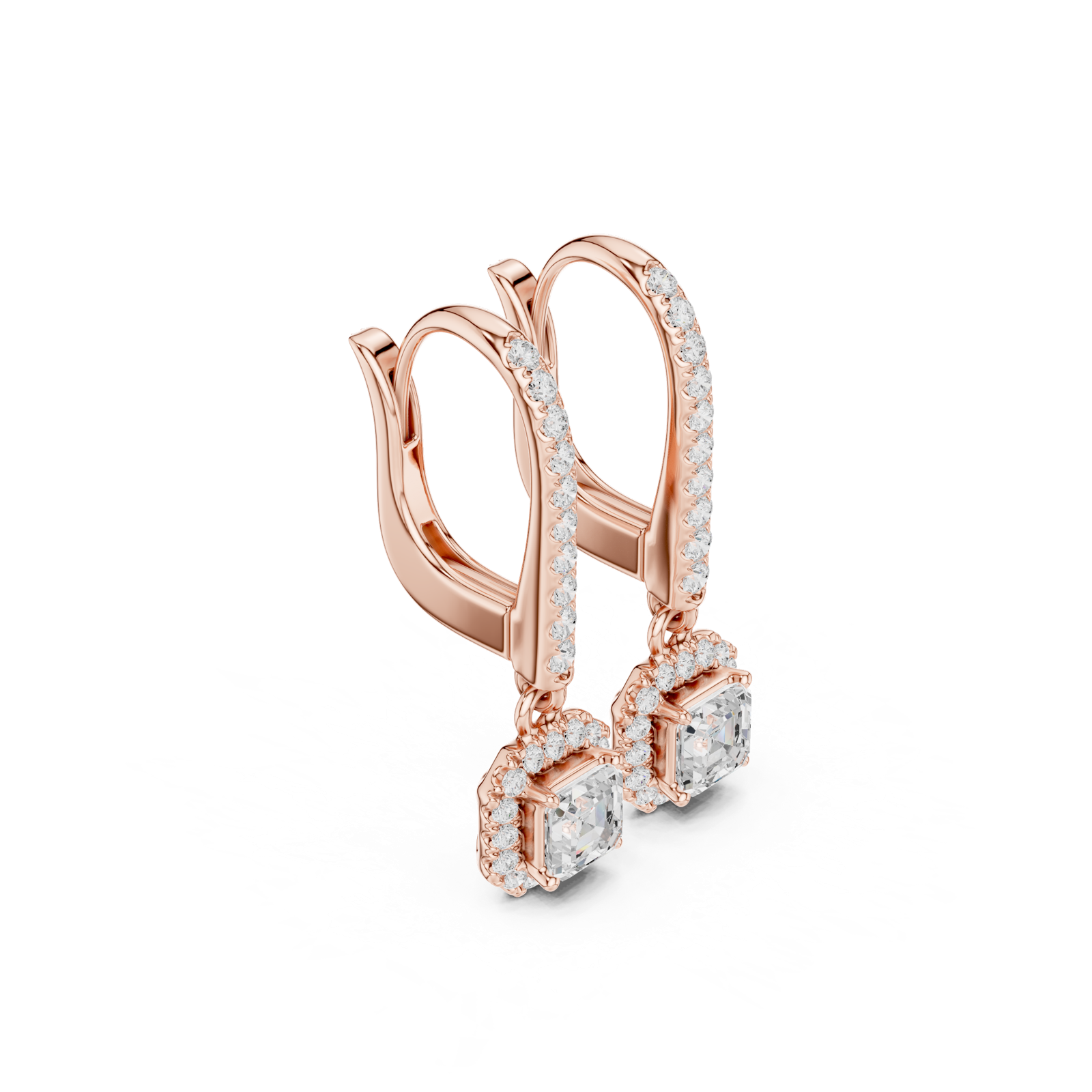 Gold Jewelry DDER-034, Asscher center stone, Rose Gold, view 1