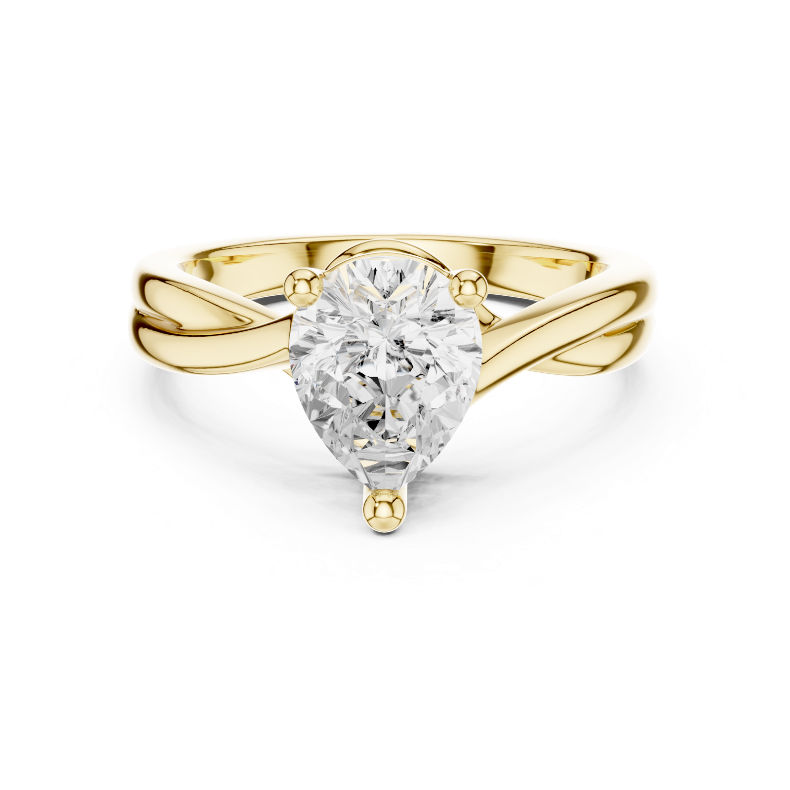Gold Twisted Band Solitaire Engagement Ring, Pear center stone, Yellow Gold, view 4
