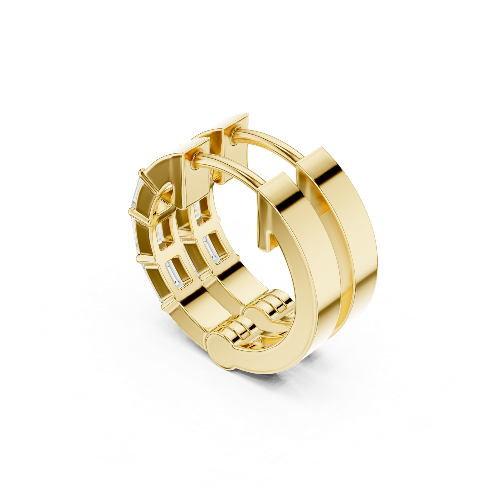 14K Solid Gold Lab Diamond Huggie Earrings, Yellow Gold, view 2