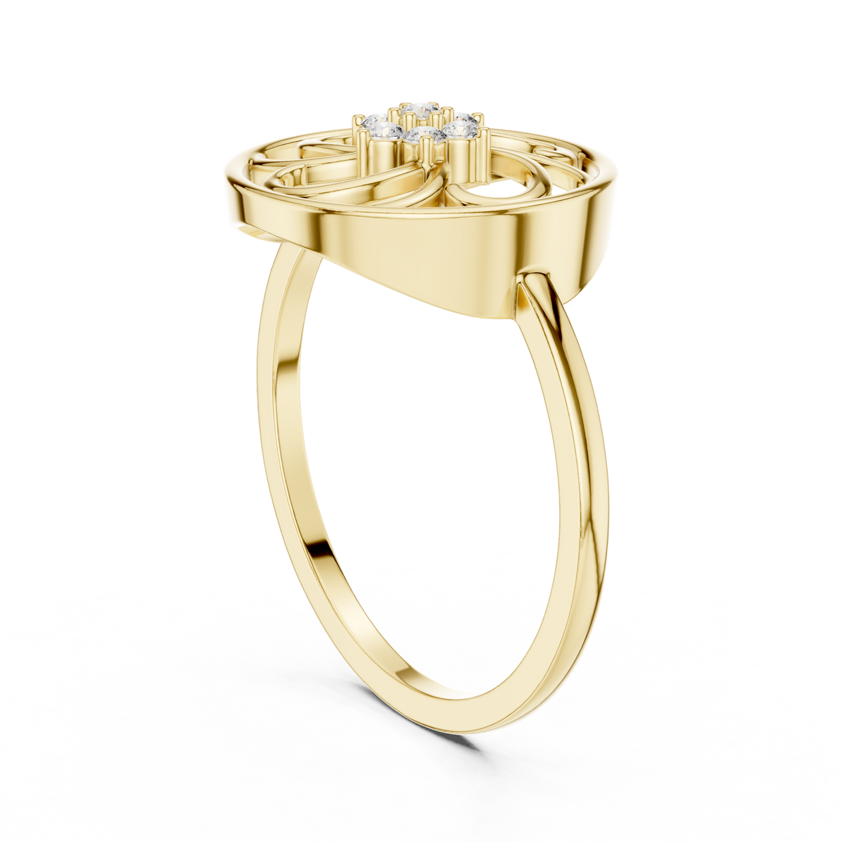 14K Solid Gold Lab Diamond Flower Vintage Ring, Yellow Gold, view 1