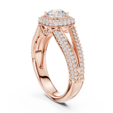 14K Solid Gold Lab Diamond Halo Ring, Rose Gold, view 1