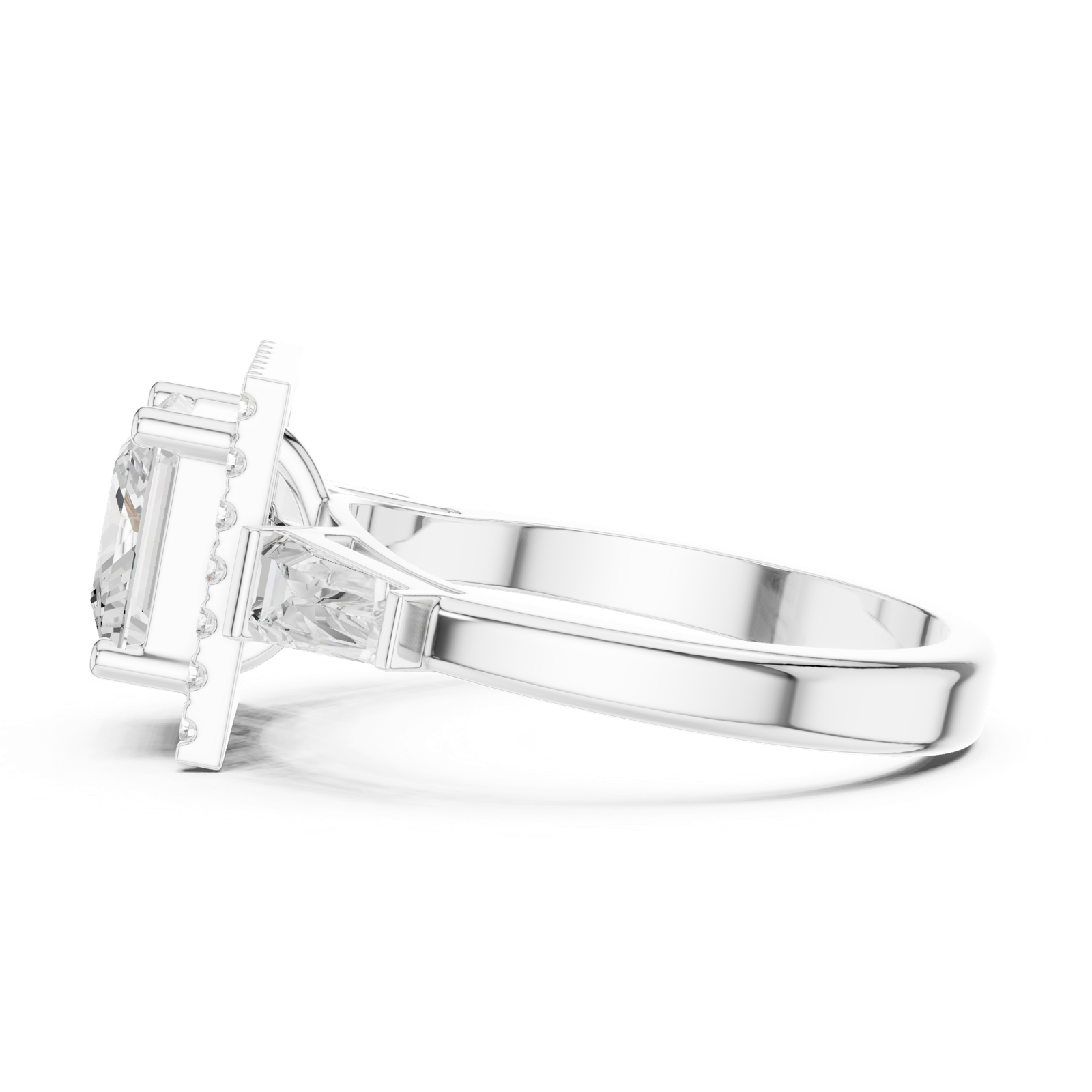 Gold Ring DDLR-342, Princess center stone, White Gold, view 3
