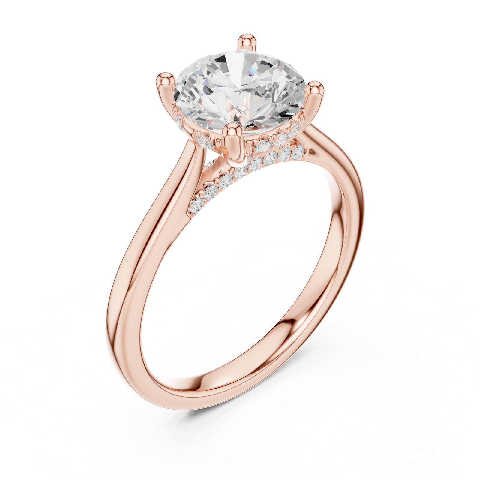 Gold Ring DDLR-163, Round center stone, Rose Gold, view 2