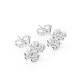 14K Solid Gold Lab Diamond Clover Cluster Earrings, White Gold, view 2