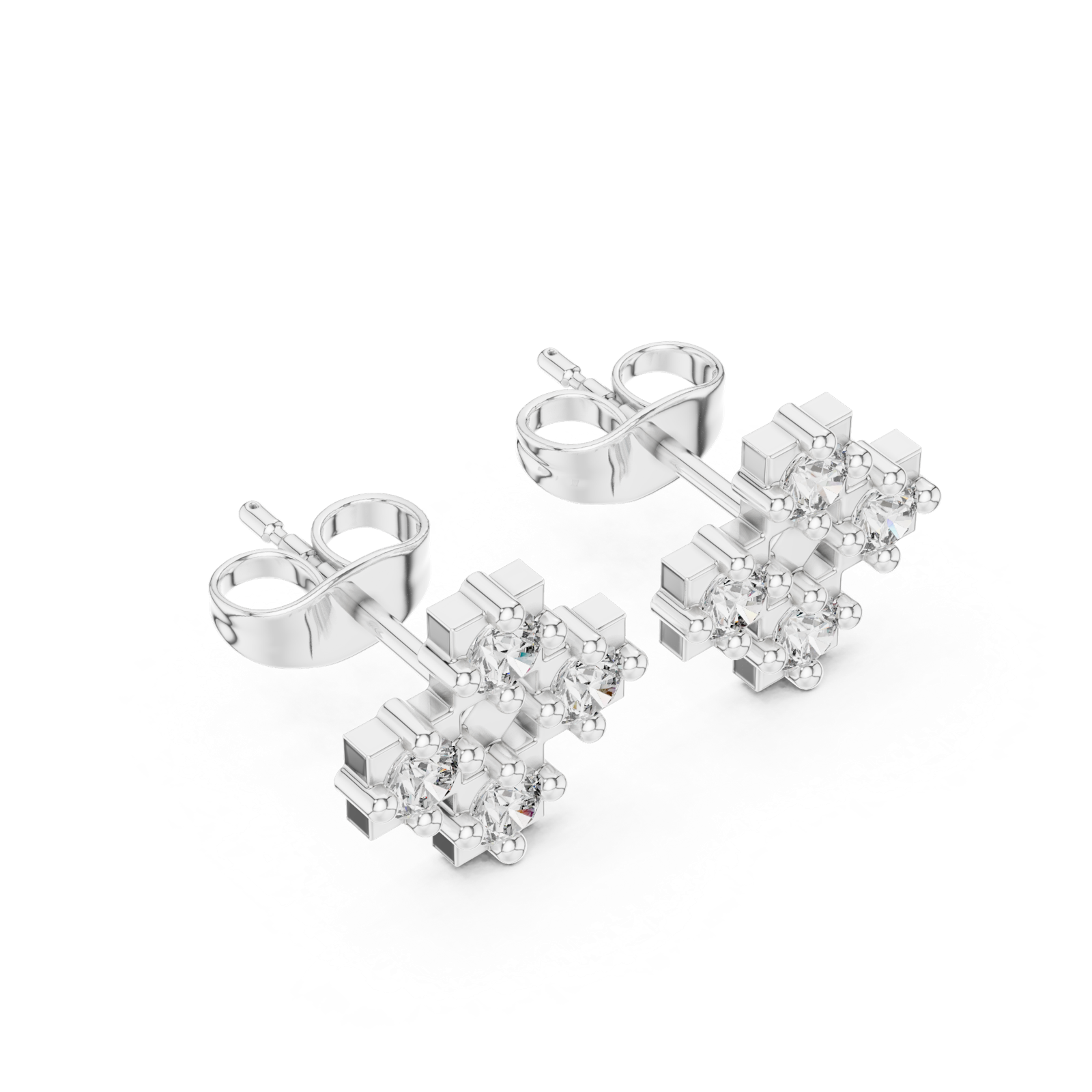 14K Solid Gold Lab Diamond Clover Cluster Earrings, White Gold, view 2