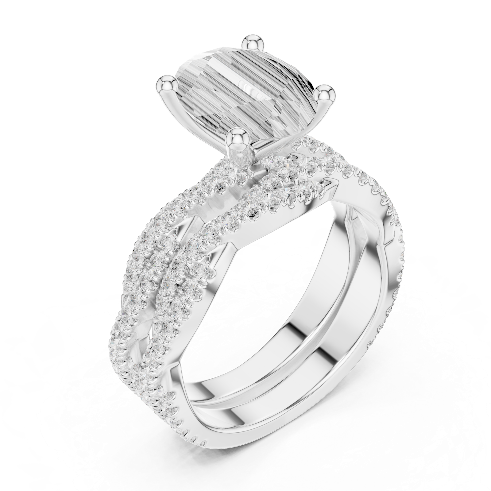 Gold Ring DDLR-300, Oval center stone, White Gold, view 2