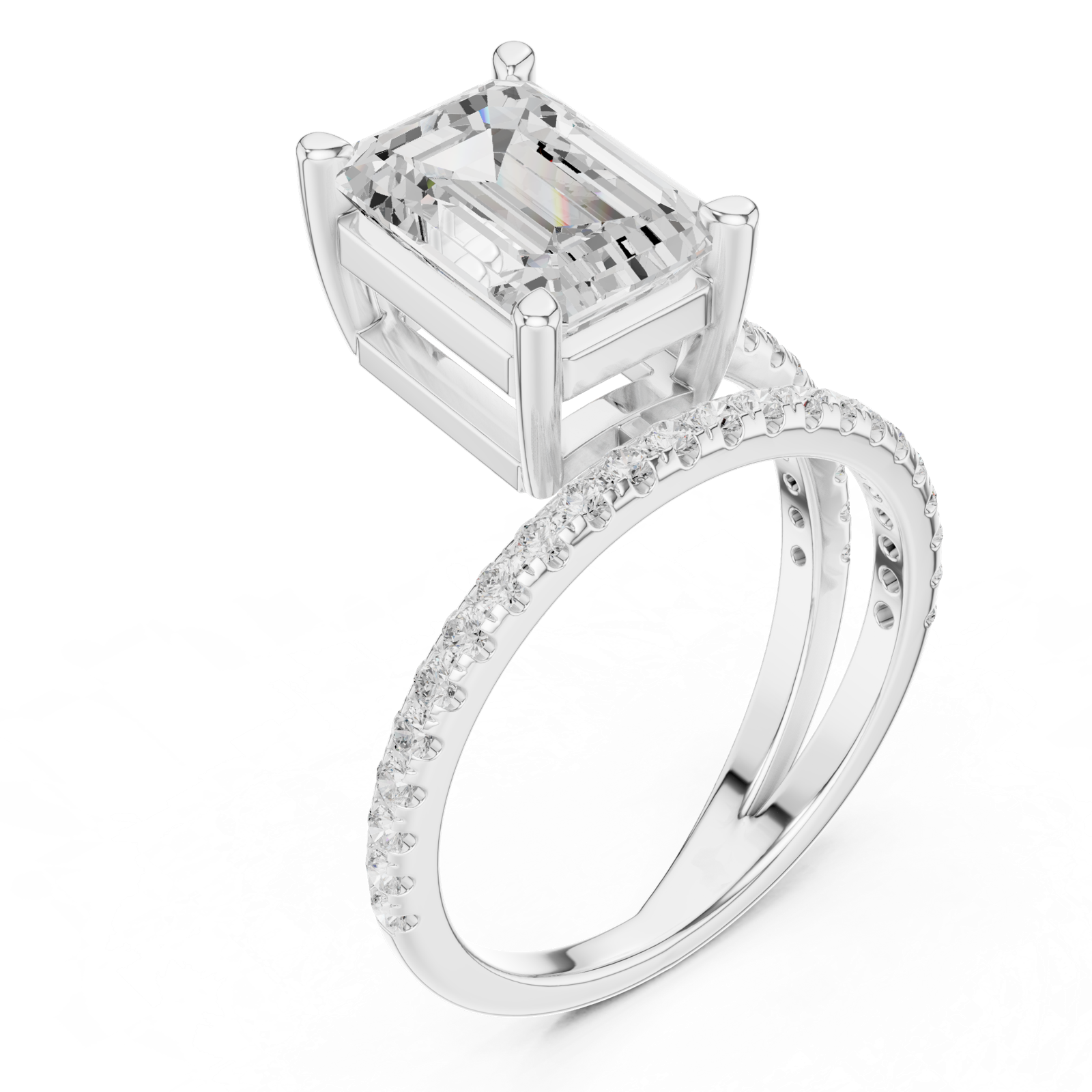 Gold Jewelry L35-39, Emerald center stone, White Gold, view 2